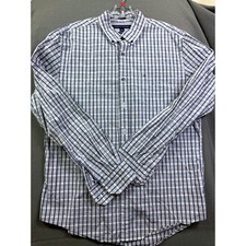 Tommy Hilfiger Men's Custom Fit Plaid Button Down Shirt Blue White 80s 2-Ply L