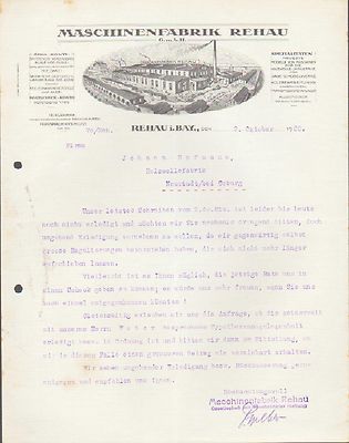 Rehau, letter 1928, Maschinen-Fabrik Rehau GmbH