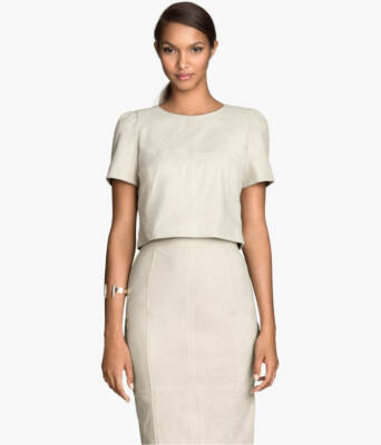 100% suede leather TOP bone ivory H&M Premier UK12 US8 It44 gold back zip bnwt