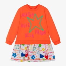 Agatha Ruiz de la Prada Girls Orange & Grey Cotton Star Dress nwt