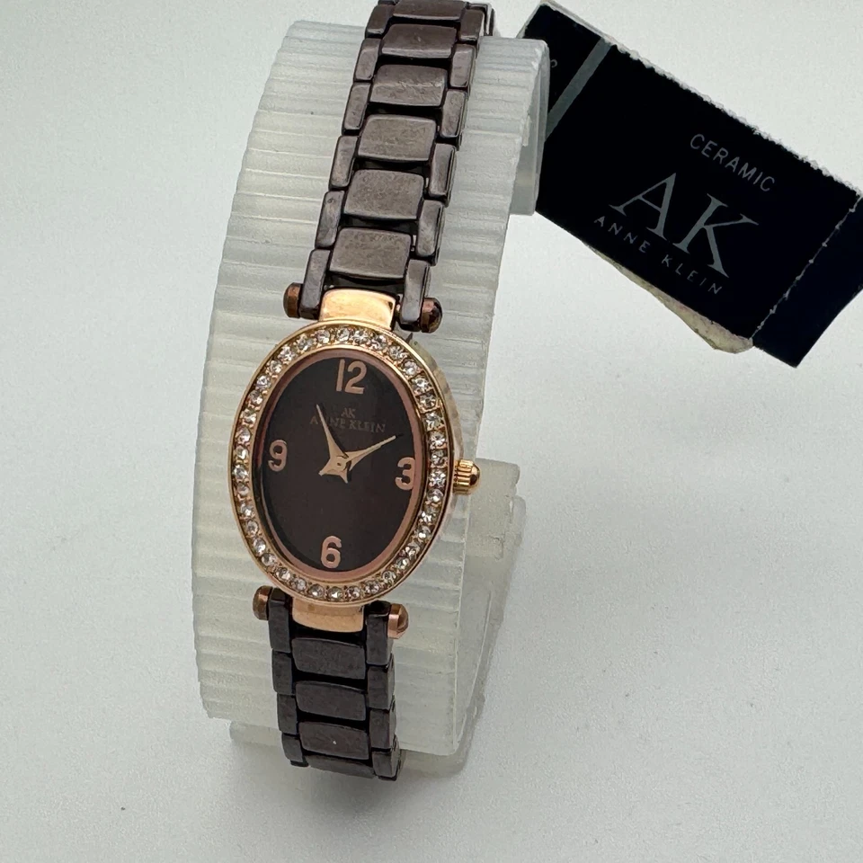 Anne Klein Quartz Watch 10/9704 Women Brown Ceramic Rhinestone New Battery 6.75" - Image 2 of 4