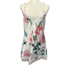 Linea Donatella Floral Lace Trim Chemise Nightgown Lingerie Babydoll Slip Dress