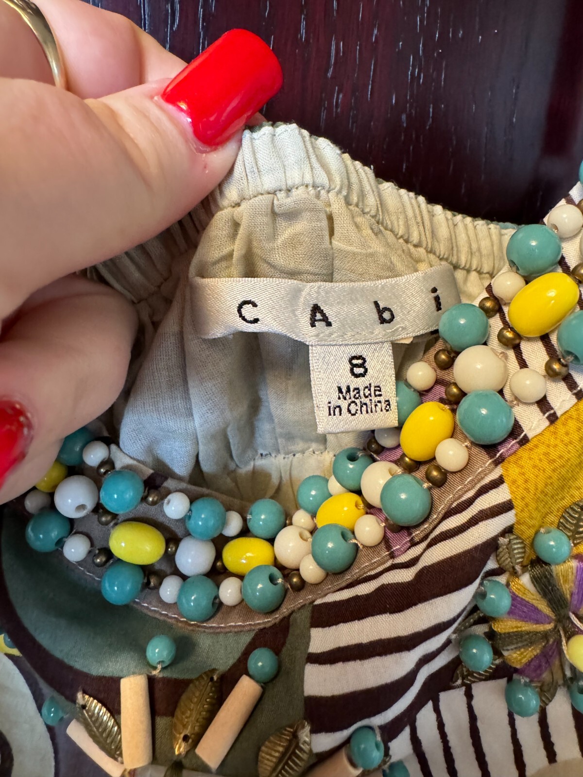 Cabi Style #107 Multicolor Patchwork Print Beaded… - image 3