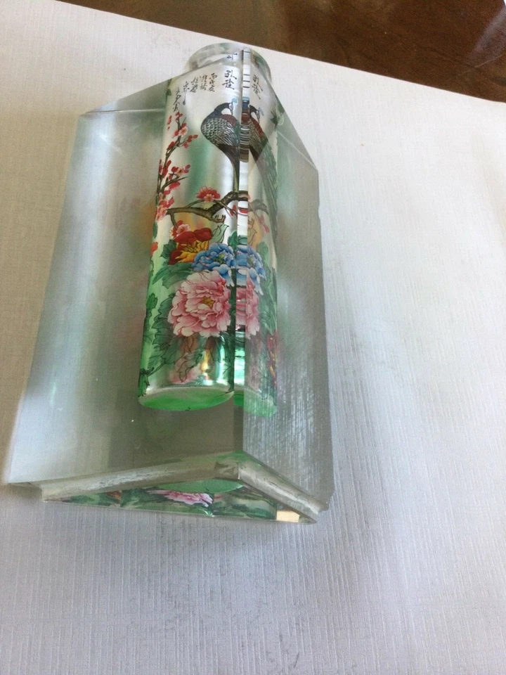 Chinese Hand Interior Reverse-Painted Crystal Snuff Bottle.Peacock and FLOWERS - Изображение 2 из 4