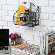 Black Metal Chicken Wire File Organizer w/ 2 Compartments Chalkboard Labels
