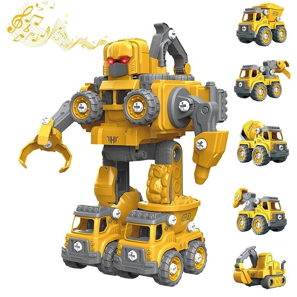 Juego de vehículos robot juguetes 5 en 1 para desmontar vehículos transformar STEM juguetes de construcción Foto 2 de 4