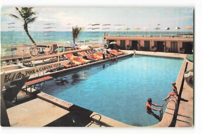 1955 Bel-Aire Hotel Pool Cabana Club, Miami Beach, Florida VTG Postcard COCO2.