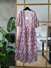 **GANNI** Pink Floral Print Ruffle Midi Dress Size 36