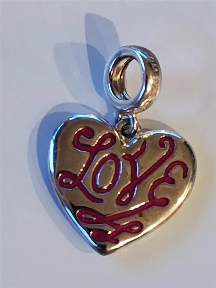 💖Chamilia ФУКСИЯ ЭМАЛЬ ЦВЕТОЧНАЯ ГРАВИРОВКА ЛЮБОВЬ СЕРДЦЕ подвеской бусина 2020-0999 $40 - Изображение 4 из 4