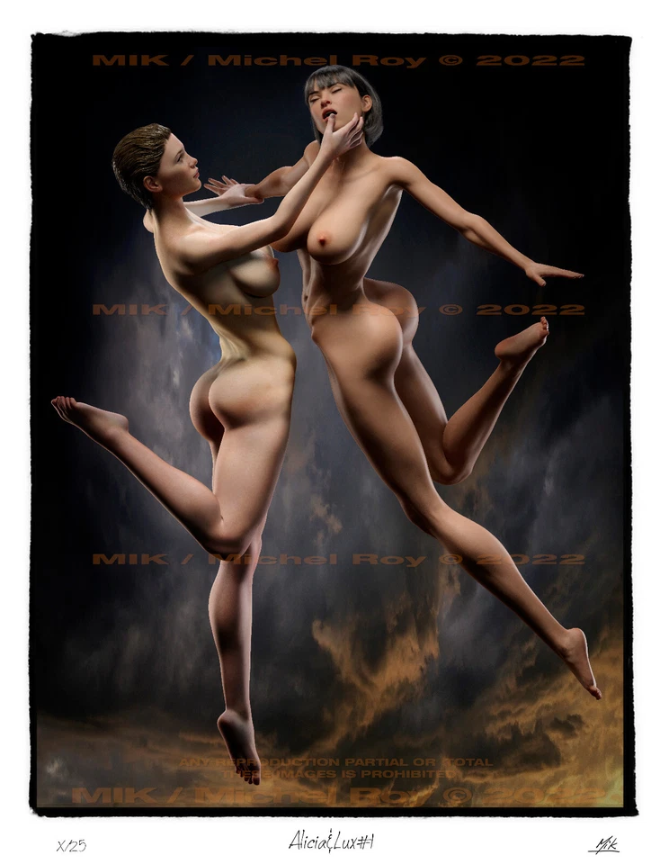 Fine Art Nude Photo "Alicia&Lux#1" 11x14 Sign Mik &Num 1/25 3D Glam Girl 3DModel — 第 2/4 张图片