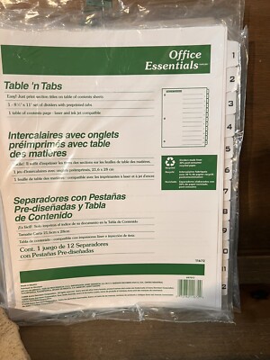 Office Essentials Table 'n Tabs NEW 12 Tab Letter White  SET OF 3 PACKAGES 11672
