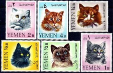 Yémen 1965 Chats Animaux domestiques Domestiques Animaux 6v set MNH
