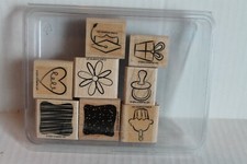 Stampin' Up "Little Layers Plus" Wood-Mounted Rubber Stamps Set of 8