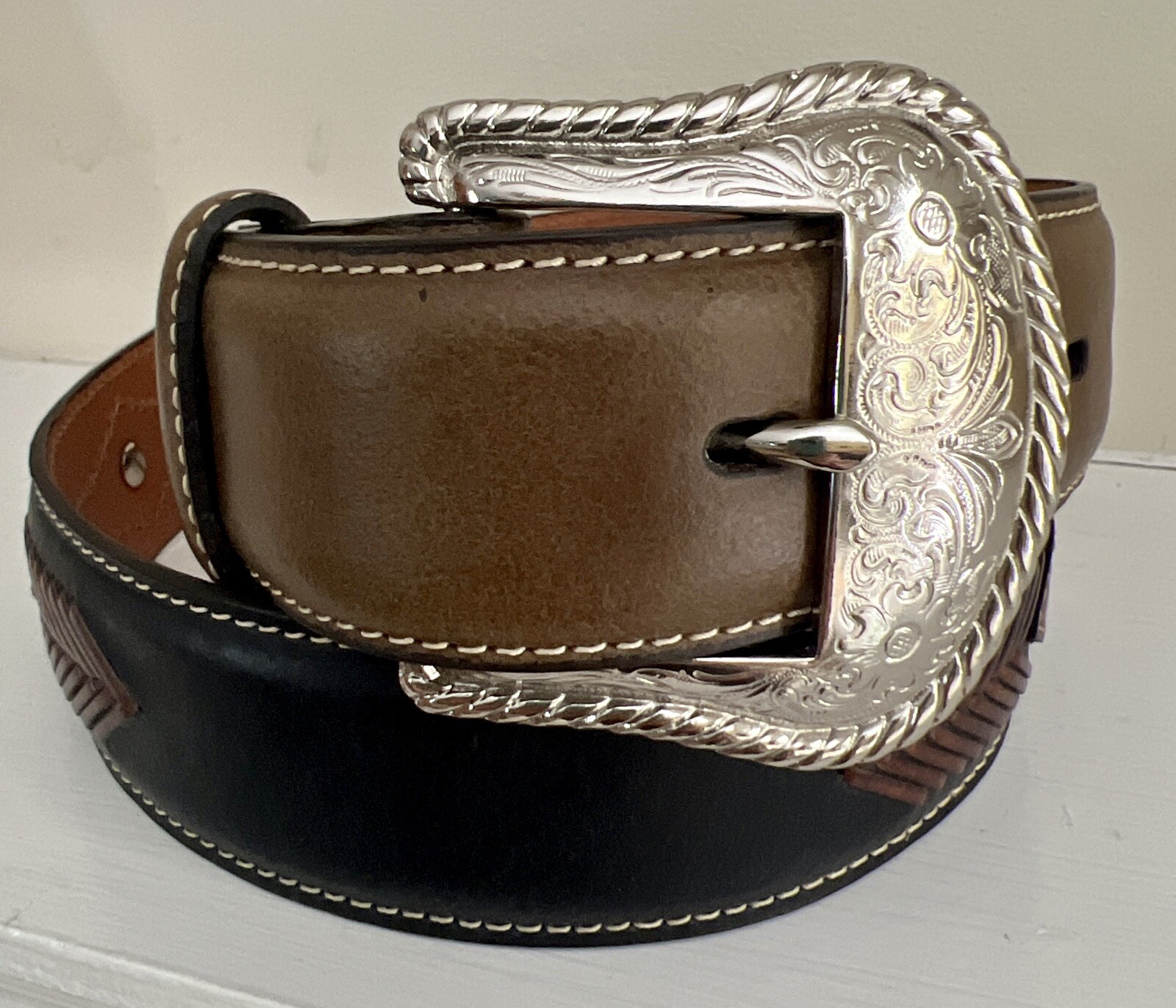 NWT Nocona Belt Co. Genuine Leather Black/Brown UNISEX SZ34 #N2474001 Western