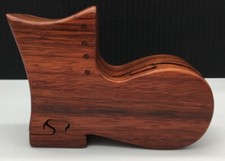 Hand Made Wood Puzzle Box Figural Boot With Brass Skeleton Key Inside