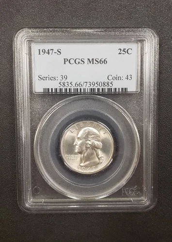 1947 S MS 66 SILVER Quarter Dollar Coin PCGS, 50c, 90% Silver