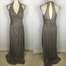 Azazie Brityn Bridesmaid Maxi Dress Sz A8 Womans Halter Neck Dusty Rose Chiffon