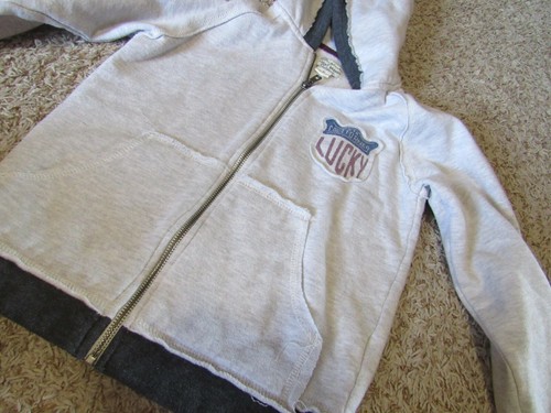 Lucky Brand 6 Boys Jacket Hoodie USA American Flag Gray Zip Up Jacket - Picture 2 of 5