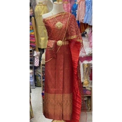 Thai Traditional Wedding Dress Cloth Skirt Top Asia Not include jewer #0002red