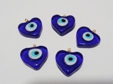 1pz ciondolo Cuore Occhio di Allah  in vetro di Lampwork  19x18mm colore blu,oro