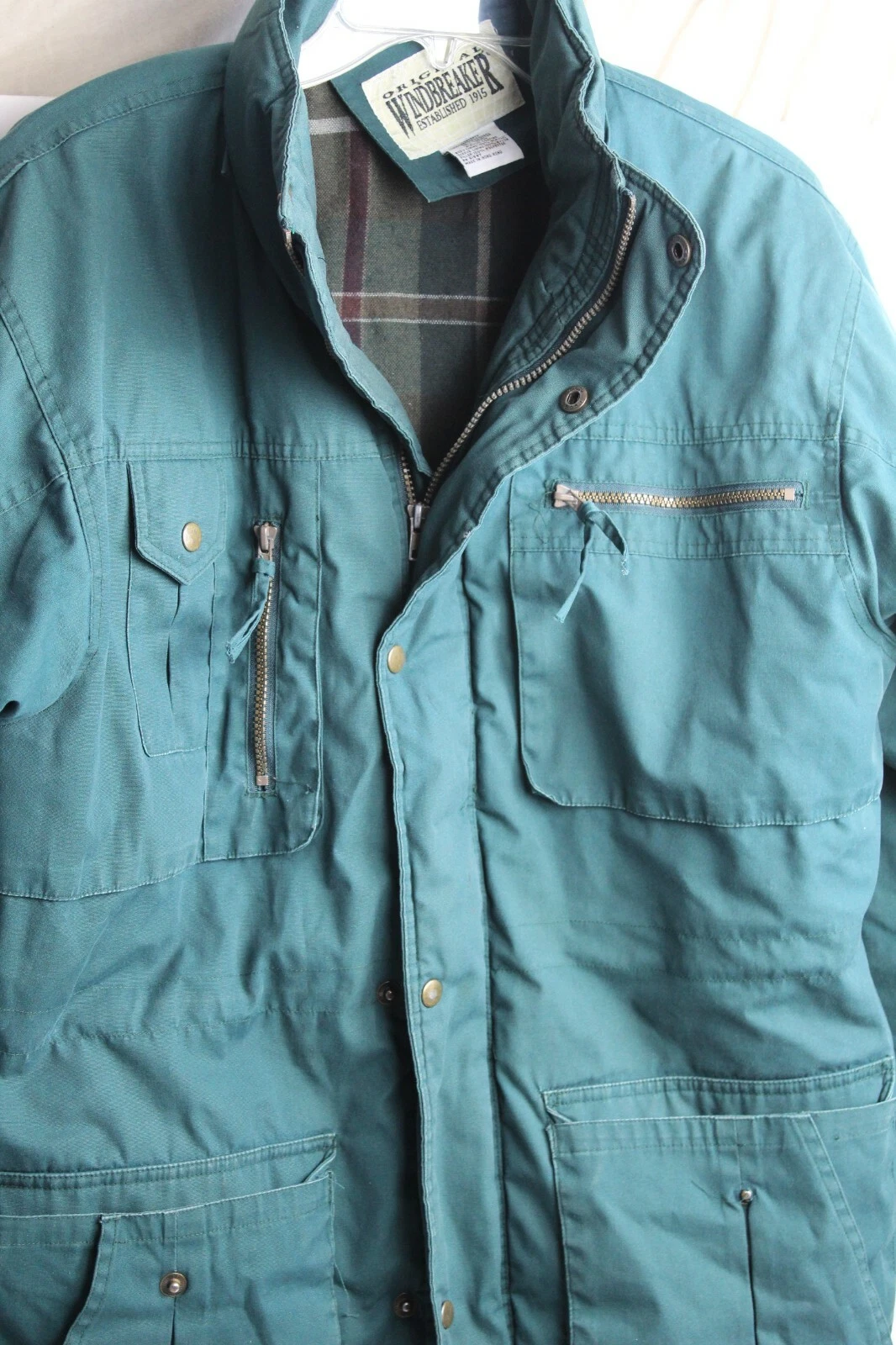 Original Windbreaker Coat Jacket Unisex Medium Green Lined No hood