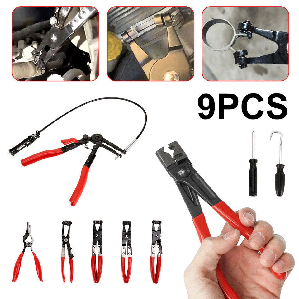9PC Hose Clamp Clip Plier Set Swivel Jaw Flat Angled Band Automotive Tool Set AU - image 3 of 4