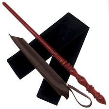 15" Hand Turned Classic Red Teak Wood Magic Wand Set w/ Holster and Storage Bag