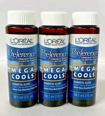 3 pack L'oreal Preference Mega Cools 2 oz gunmetal gloss MG4
