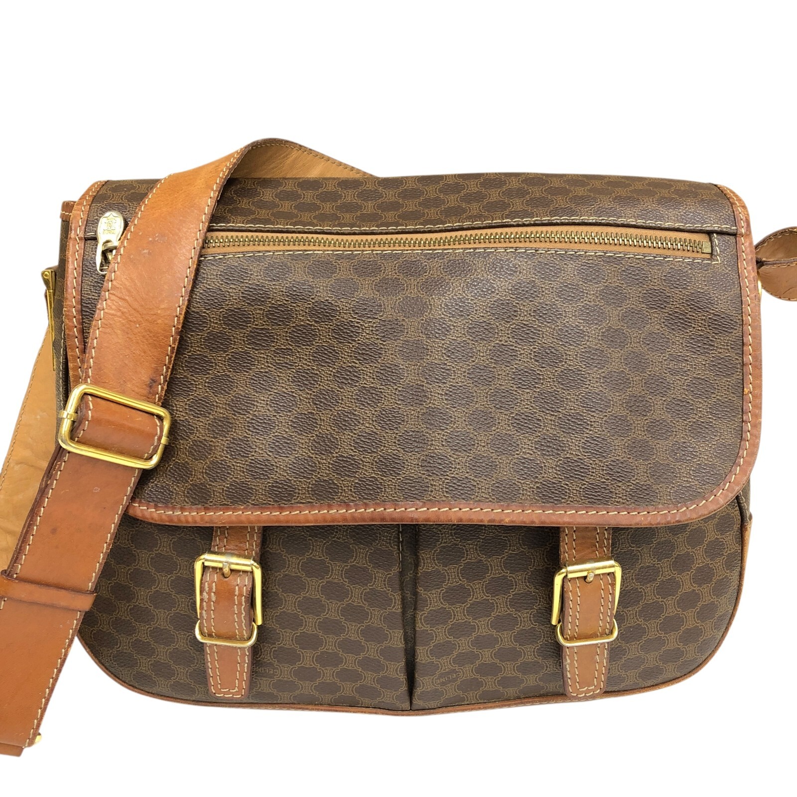 Auth Celine Shoulder Bag Macadam Triomphe Crossbody Messenger PVC Leather