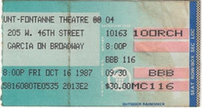GRATEFUL DEAD TICKET 10-16-1987 LUNT FONTANNE THREATRE JERRY GARCIA ON BROADWAY