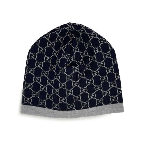 New Gucci Blue Red Blue Wool Beanie Hat Interlocking G Detail