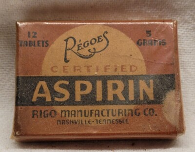ASPIRIN BOX REGOES RIGO MANUFACTURING NASHVILLE TENNESSE SEALED