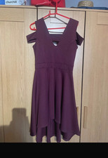 Boohoo Women’s Purple Cold Shoulder V-Neck Fit & Flare Dress Size 10 Regular