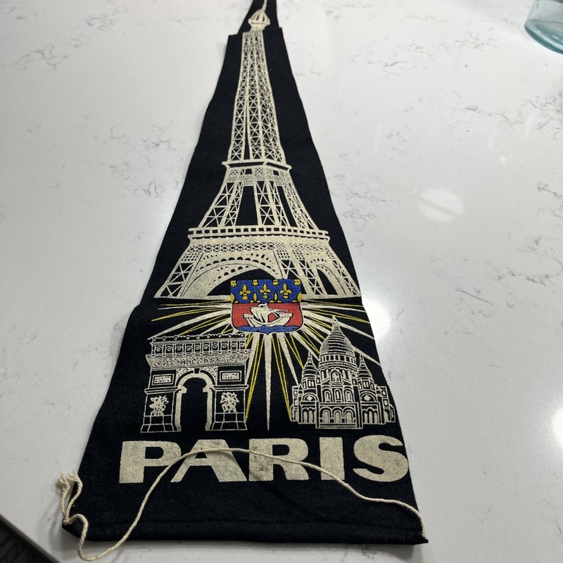 Vintage Souvenir Of Italy Paris Eiffel Tower Crushed Velvet flocked Banner...