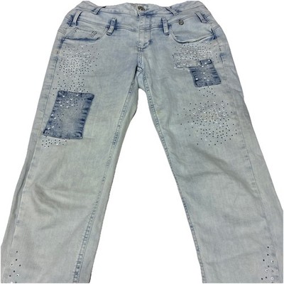 Tredy Germany Patchwork Sparkle Studded Cropped Skinny Jeans S 38 US 6 Y2K Capri