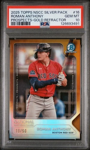 PSA 10 ROMAN ANTHONY /50 GOLD REFRACTOR 2025 TOPPS NSCC SILVER BOWMAN CHROME