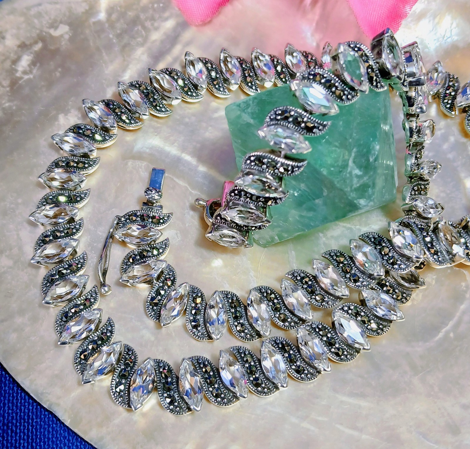 HEAVY Vintage SOLID Sterling Silver Marcasite Top… - image 11