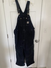 Carhartt R02 BLK Black Insulated Bib Overalls Mens 44X 30 Made USA Union STAINED