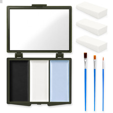 Black White Lightblue Face Paint with Mirror 3 Brush 3 Sponge Halloween