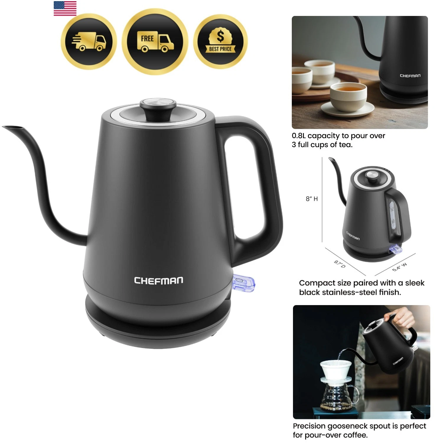 Gooseneck Electric Kettle, 0.8L Pour Over Tea Kettle for Coffee and Tea, One-...