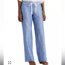 Ralph Lauren Blue and White pinstripe linen wide leg pants size 4 women’s