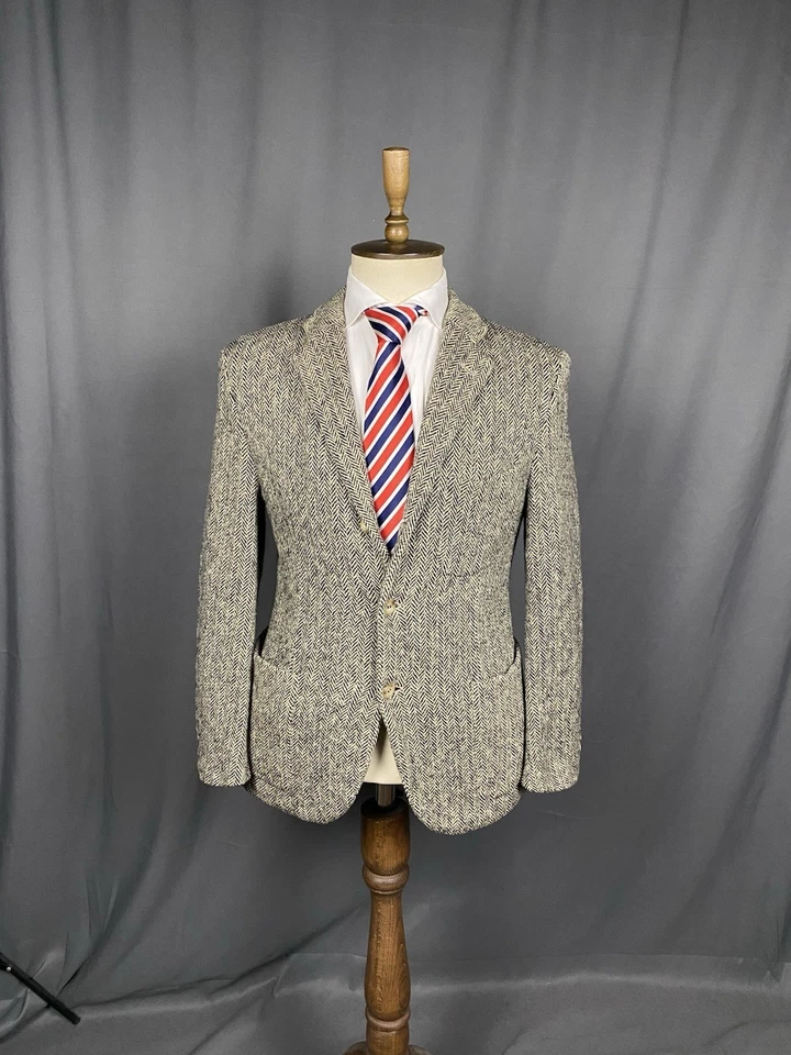 Chaqueta Blazer Ralph Lauren Vintage Espiga Para Hombre Gris Beige Lana Seda Talla S-M Foto 3 de 4