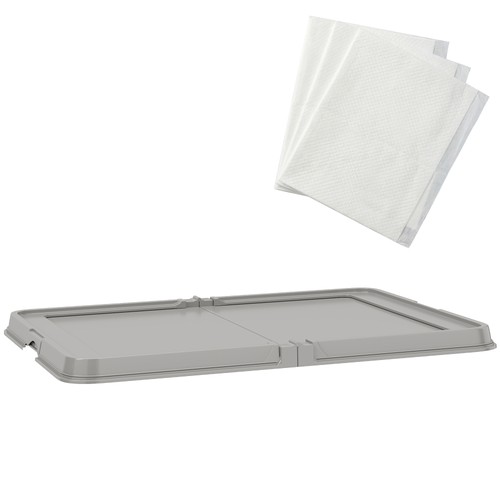 Pee Pad Holder, Foldable Dog Indoor Potty Tray, 34" x 24.5", Gray