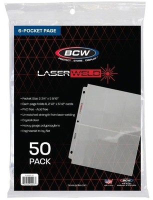 (50 Count) BCW LaserWeld  Single Sided 6-Pocket Page - Top Loading 