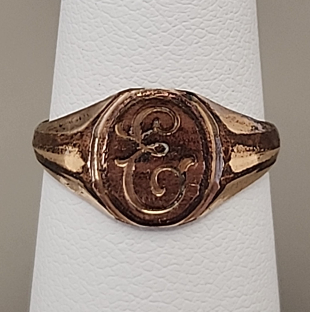 Antique Monogram Ring Initial E Gold Filled 5 - image 1