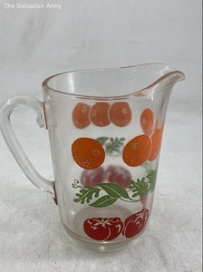 Vintage Anchor Hocking Multicolor Fruit Print Juice Pitcher With Handle