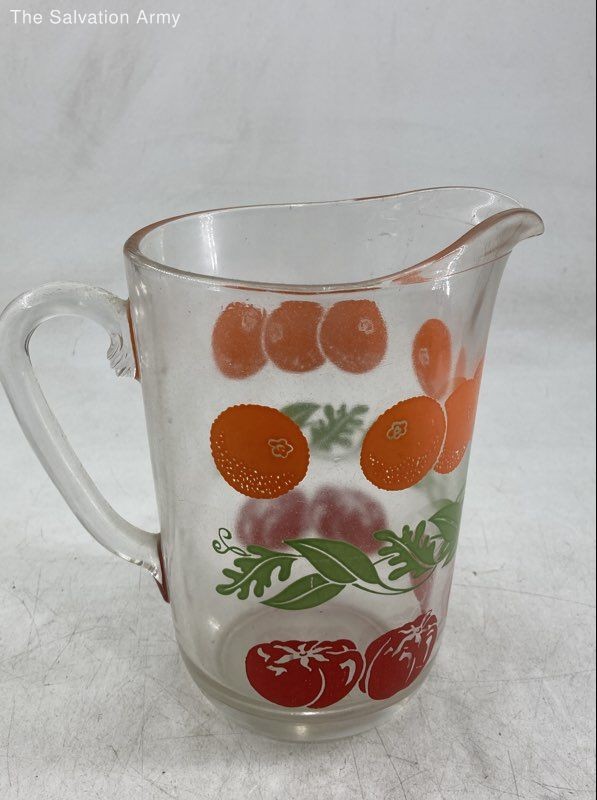 Vintage Anchor Hocking Multicolor Fruit Print Juice Pitcher With Handle