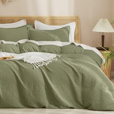 Waffle Duvet Cover Set No Snagging California King Olive Green No Comforter 