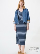 UNIQLO Ribbed Bra Dress XL NWT Navy Blue Striped Sleeveless Racerback