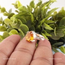 Citrine Gemstone November Solitaire New Year Mother Ring 925 Sterling Silver